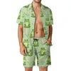Męskie dresy green żaby miłośnicy Zestawy Zestawy dla zwierząt swobodne spodenki koszulki plażowe Set Summer Funny Printed Suit Krótkie rękawie