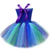 RoyalBlue Peacock Costumes For Girls Carnival Halloween Fancy Dresses For Kids Birthday Party Tutus Outfit With Flower Feathers 240429