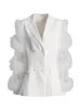 Costumes de femmes Blazer 2024 Mesh Ruffles Double poitrine à manches pleines Fond Jacket de mode à manteau blanc