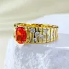 Anelli di banda S925 Silver R5 * 7 Oval Fantasy Orange Ice Flower Cut