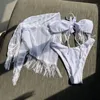 Roupas de banho feminina sexy halter biquíni roupas de banho com saia embrulhada 3 peças de maiô