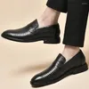 Casual Shoes for Men 2024 Fashion Slip on Leather Spring and Autumn Solid Hollow Breattable Square Root Business