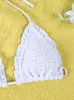 Frauen Badebekleidung Miyouj weiße Farbbikini Plissee Frauen Dreieck Badeanzug Rüschensets zweiteiliger Anzug Sommerbadeanzüge