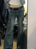 Pantaloni da cargo fotvotee donne alla moda grande tascabile femme flare primaverile casual pantaloni di denim vintage y2k jeans baggy 240423
