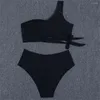 女性用水着セクシーなヒョウ柄ビキニホロー包帯水着女性2ピースビキニワンショルダーブラジルビーチ水着スーツ