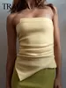 Women's Tanks TRAFZA 2024 Woman Asymmetric Tube Tops Off Shoulder Corset Top Pleated Summer Y2k Streetwear Tank Lady Sexy Yellow Crop