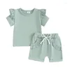 Ensembles de vêtements Focusnorm 0-3y Toddler Baby Girls Clothes Set 2pcs Couffures à manches courtes T-shirt solide avec short de taille élastique