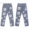 Men's Summer Casual Designer Trendy Brand Kapok Full Print Jeans for Men and Women High Street Washed Denim Straight Leg Pants