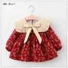 Christening dresses Girls baby dress floral long sleeved bath elegant Princess Vitidos cute big bow classic 1-4 year old for toddlers Q240507