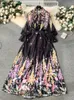 Robes de travail French Elegant Floral Floral Two Piece Femme Femmes Long Man Man Giras de mousseline de mousseline Halpe Jupe Imprimé Vintage Party Sortifts