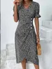 Casual Dresses Designer Dress women's summer new geometric patchwork bubble sleeve irregular hem dress Plus size Dresses