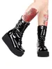 Botas de impressão angelical feminino motocicleta punk cool lady lolita mulher salto alto bombas weldges sapatos patente fivelas de couro 47