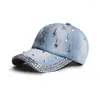 Ball Caps Denim Baseball Cap Women Rhinestone Krople kowboj snapback wiosna lato sunshade sun hat lady koreański zwykły niebieski