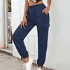 Women's Pants Sport Solid Color High Waist Slanted Pocket Elastic Leisure Yoga Bound Feet Cropped Ankle-Length Trousers