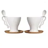 Mokken witte keramische beker houten schotel lepel koffie 2-delige set paar mug cups paar huisdrinkware theekopje melk
