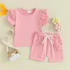 Ensembles de vêtements Focusnorm 0-3y Toddler Baby Girls Clothes Set 2pcs Couffures à manches courtes T-shirt solide avec short de taille élastique