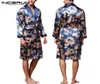 Incérun Fashion Satin Silk Pajamas Mens Robe Manches longues Bathrobe Lucky Chinese Dragon Print Robe Bathrobe Sleepwear Lounge112428269