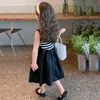 Abiti da ragazza Summer Childrens Girl Dress Princess in stile coreano Abito a strisce straniere Girl Patch Work Knitting Top Top Dressl240508