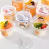 Cuilles jetables Paies 10 ensembles en plastique transparent avec couvercle et cuillère pour pudding Dessert réutilisable d'emballage alimentaire tasse de boissons froides appropriées