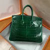 Handtasche Platin 2024 Krokodil Pinero American Bay Crocodile Tasche große Kapazität Frauenbeutel Tinte grüne Beutel handgefertigtes echtes Leder