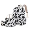 Backpack de bolsas escolares Multi Color Cow Print for Teen Girls Bookbag com lancheira e caixa de lápis Custom