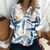 Женские блузки 2024 Женские рубашки Рафинированная рубашка для печати в китайском стиле и пуговицы повседневная элегантная топ с пуговицами.