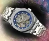 Heren Hollow Skeleton Dial horloges Stopwatch Mechanische luxe automatische beweging Clock Solid Fine roestvrij staalpresident Groothandel mannelijke geschenken polshorloges