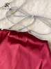 Dwuczęściowa sukienka Singreiny Night Club Sexy garnitury Hanter Backless Mini Camis+Solid Zipper Bodycon spódnica 2024 Summerband Satin Dwa sztuki zestawy Y240508