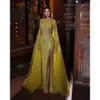 Long Gorgeous Jewel Mermaid Dresses Designer PROM SEEVES LACE APPLICES SIDA SPLESS Backless Tulle Plus Size Custom Made Party Dress Vestido de Noite