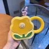 Tassen 3d Ins Fenghua Blüte hohe Schönheit Kontrast Farbe Paar Tasse süße kleine rote Blumenkeramik Tasse Milch trinken