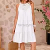 Casual Dresses Designer Dress 2024 Women's Hollow Lace Spliced Hanging Neck A-line Dress Plus size Dresses