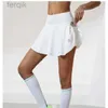Scherma Skorts High Waist Short Short Shot Nylon Elasticity Gym Workout Skirt Pleat Sunde Activewear Yoga Tennis Fish Two Skirt + Shorts D240508