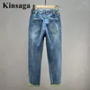 Jeans femminile anni '90 elastica in vita elastici legata hallen women street letter la lettera inverte cago pantaloni deminici bloccanti vaqueros