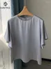 Frauen T-Shirts Birdree Real Seidenschild Crepe Satin T-Shirt Runde Hals ausgestattete Ärmeln Einfach bequeme Pendelputant-Top Sommer T41602qd