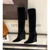 JC Jimmynessity Choo Boots Boots Quality Talon High Slope Fashion Suede Crystal Geatine Le cuir cousu High Heel Chaussures Party Mariage Courte Jupe sur le genou SHO 81UB