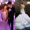 Escote Sexy Sweetheart Crystals Mermaid Bridal Dress Tiered Ruffles Vestidos Sween Train Vestidos de novia es