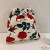 Shopping Bags Cotton Floral Small Coin Purse For Kids Girls Drawstring Lipstick Toiletry Bag Women Makeup Pouch Keys Earphone Storage