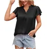 Blouses feminina Camisetas de manga curta de verão Moda moda simples de cetim de cetim temperamento comuter color sólida v colho de pescoço