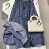 Skirts Grey blue pink floral pleats Midi skis 2024 new spring/summer high-quality clothingL2405