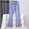 Frauen Jeans Perle Perlen Perlen gerissen Quasten Saum weiße Bule Distelte Knöchel Länge Mutter 2xl dehnbarer Capris Denim Hosen Glockenböden