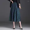 Saias impressas vintage Big Swing A-Line Green Long for Women Spring Autumn Elegant High Cídhar Lace Salto emendado Office Lady 8816