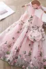 Robes de fille Ids Girl Costume Lace Lacet Lantern Manches Childrens mariage Robe tutu Dance Fête mature Princesse Vesido Frog Bagl240508