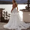Роскошные кружевные пляжные свадебные платья 2024 Spaghetti ленты сексуальные высокие сплит -богемные свадебные платья без спинки Boho Country Bridal Dres