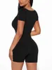 Dames jumpsuits rompers 2023 dames sexy solide short sle crew nek nek high taille bodycon jumpsuit short onesies romper yoga workout gym jumpsuits d240507