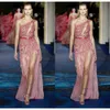 Zuhairmurad Aangepaste avondjurken Een schouder mouwloze gesplitste formele jurk Chiffon Sashes Crystal Sequins Party Bruidsmeisjurk 0508