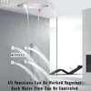 Juegos de ducha de baño Sistema de lluvia LED cepillado Juego de lluvia de cascada grande de 28x17 pulgadas y jets de cuerpo de pulsador de mes termostático Mti Functi