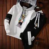 Heren tracksuits herfstpak mannelijke Koreaanse versie trend knappe hiphop los tweedelig set casual cartoon brief afdrukken