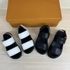 Kids leather sandals kid brand designer black white devil sticker toddler slippers boy athleisure shoes flip-flops