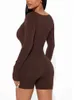 Kvinnors jumpsuits rompers Womens Casual Fashion Solid Color U Neck Long Sle Yoga Shorts Jumpsuit D240507