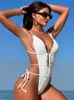 Inx Sexy White One Piece Bikinis Bikinis Kobiety Zestawy na plażowe odzież koreańskie w stylu kąpielowym kostium kąpielowy Kobiet Bride S pływacki Summer 240506